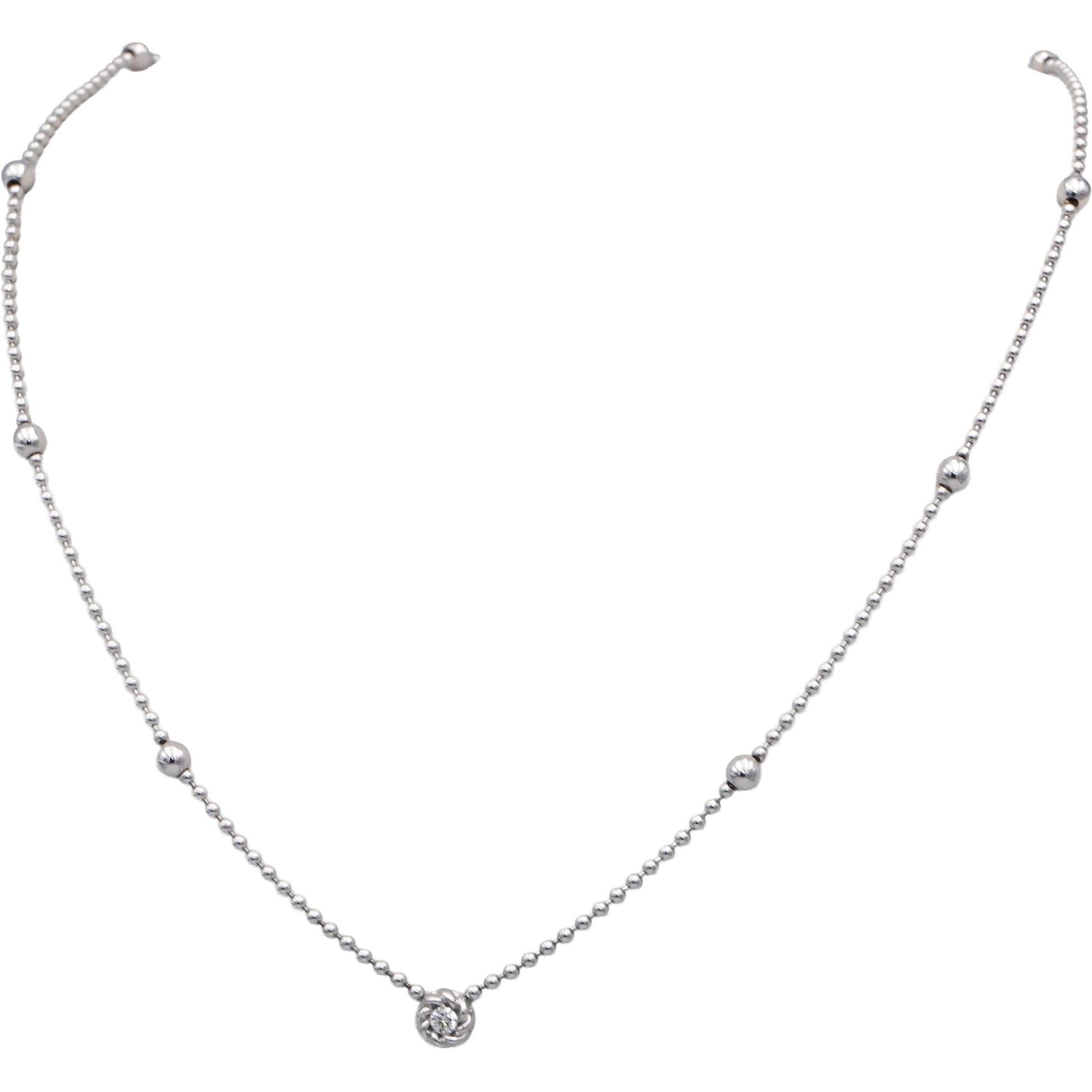 ROBERTO COIN 18k White Gold VS Round Diamond Beaded Station Necklace 0.10CT