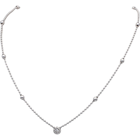 ROBERTO COIN 18k White Gold VS Round Diamond Beaded Station Necklace 0.10CT