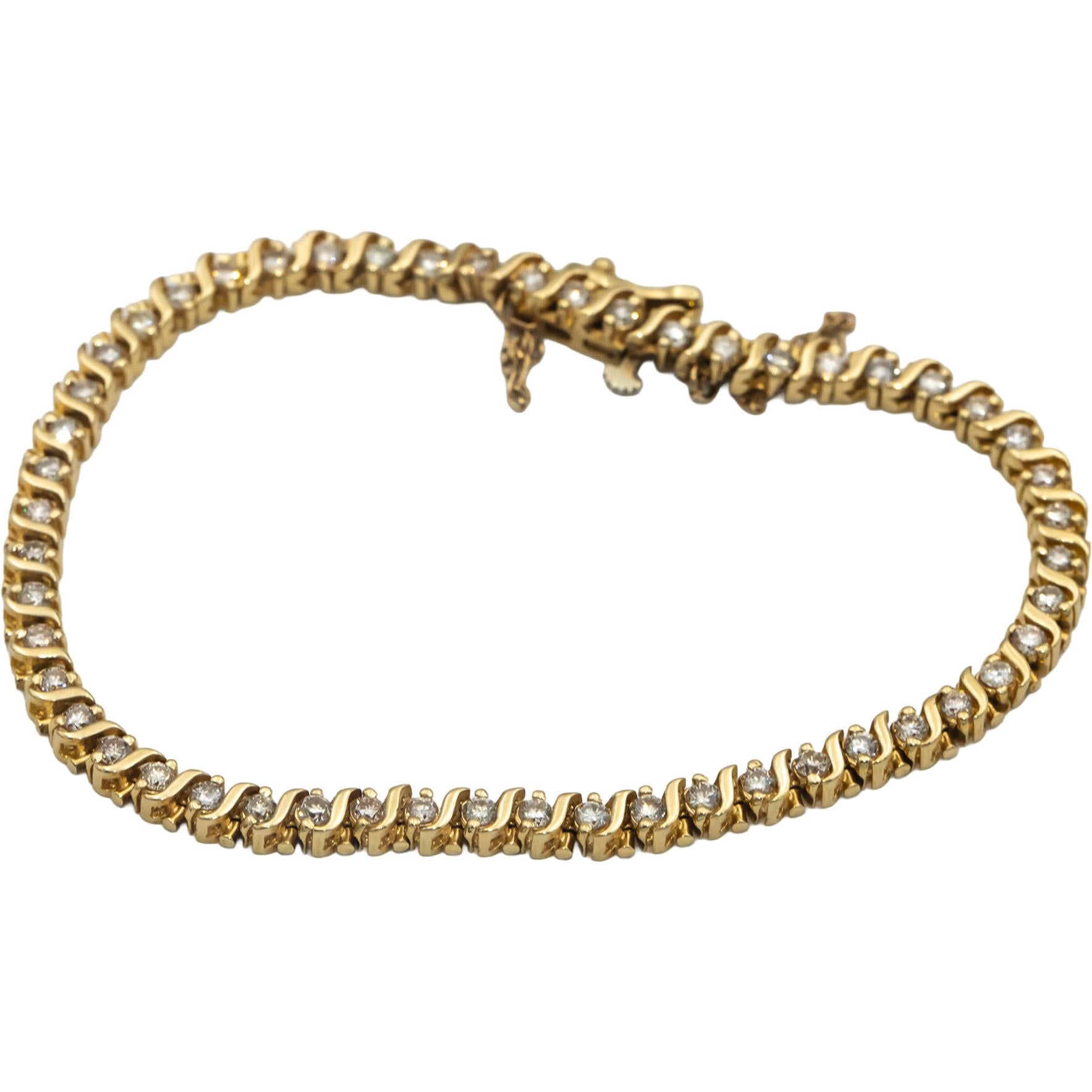 14k Yellow Gold VS Round Diamond S-Link Tennis Bracelet 2.0CT