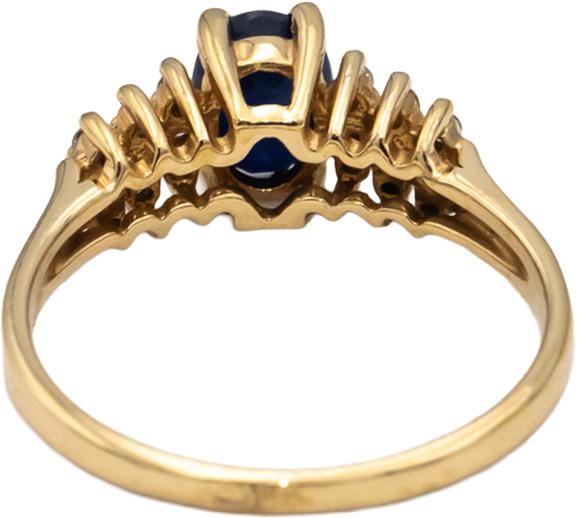 14k Yellow Gold Oval Sapphire Round Diamond Cocktail Ring 0.65CTW Size 8