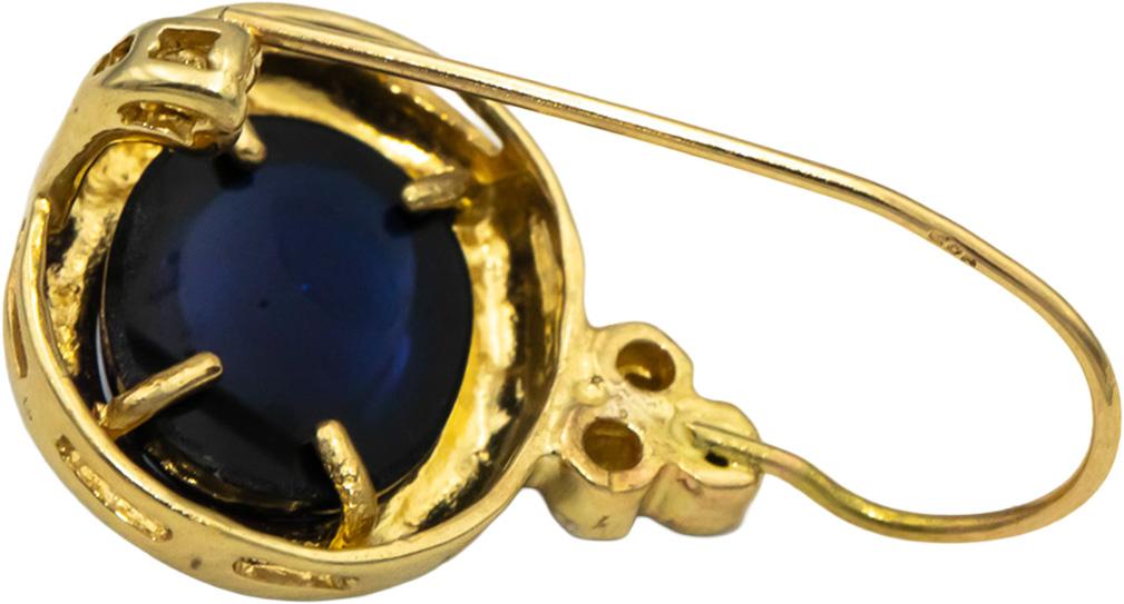 14k Yellow & White Gold Diamond and Synthetic Sapphire Dangle Earrings 8.10CTW
