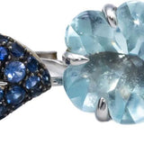 CHANEL Vintage 18k White Gold Camelia Aquamarine & Sapphire Flower Earrings