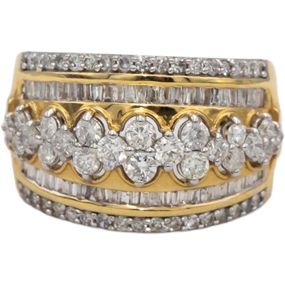 14k Yellow Gold Round and Baguette Cut Diamond Cocktail Ring 0.75CT Size 5