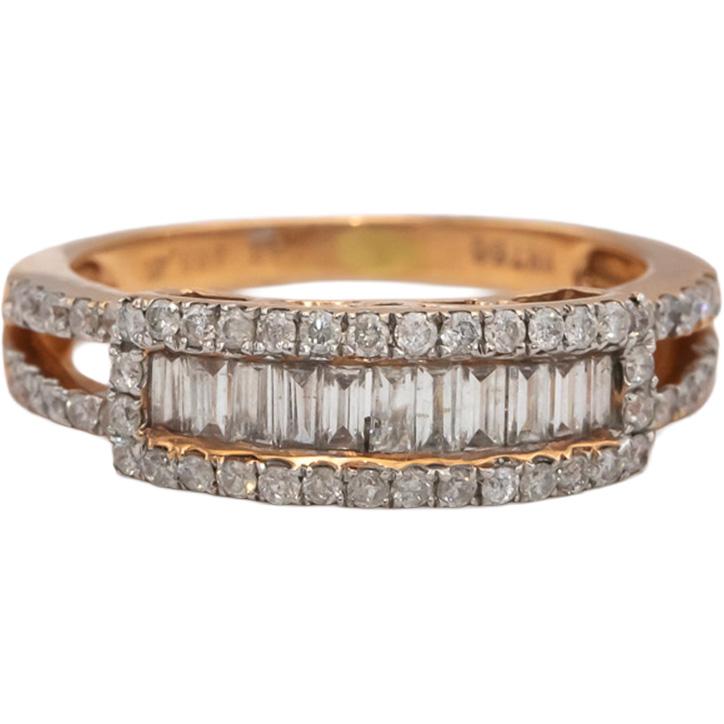 14k Rose Gold Baguette and Round Diamond Cocktail Ring 1.0CT Size 7.5