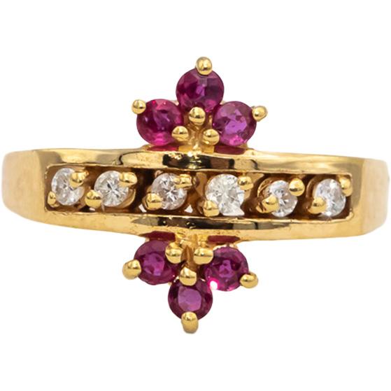 14k Yellow Gold Ruby and Diamond Cocktail Ring 0.20CT Size 6.5