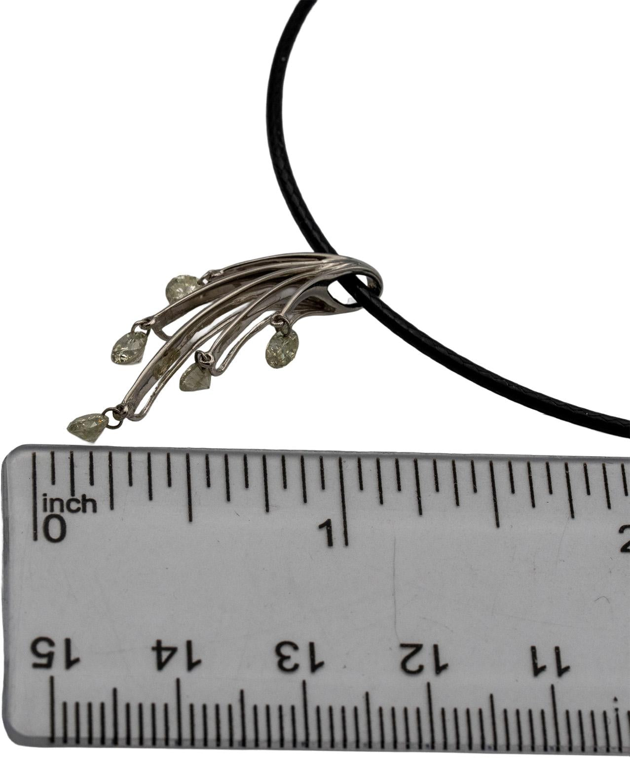 14k White Gold Round Diamond Dangle Pendant Necklace 0.95CT