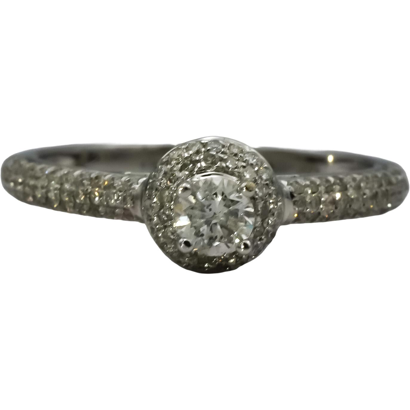 14k White Gold Round Diamond Halo Engagement Ring 0.50CT Size 7