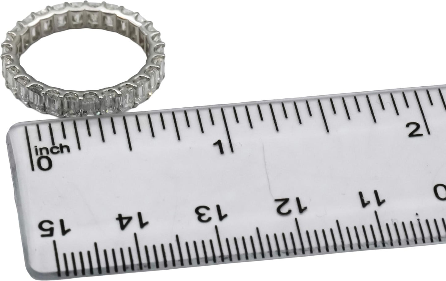 14k White Gold VS Emerald Cut Diamond Eternity Band Ring 3.10CT Size 6.5