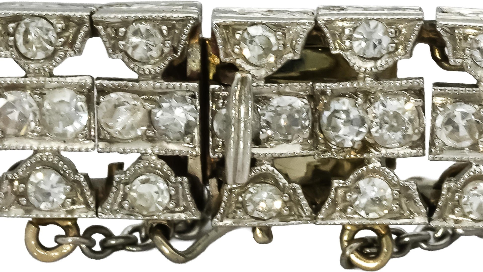 Vintage Antique Platinum 14k Gold VS Diamond Three Row Bracelet 4.10CT