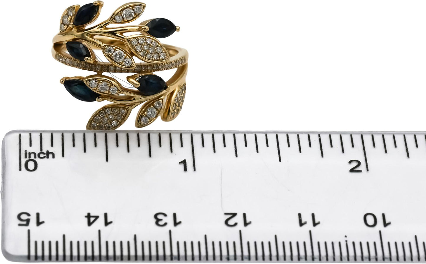 EFFY 14k Yellow Gold Diamond and Sapphire Floral Bypass Ring 0.97CTW Size 7