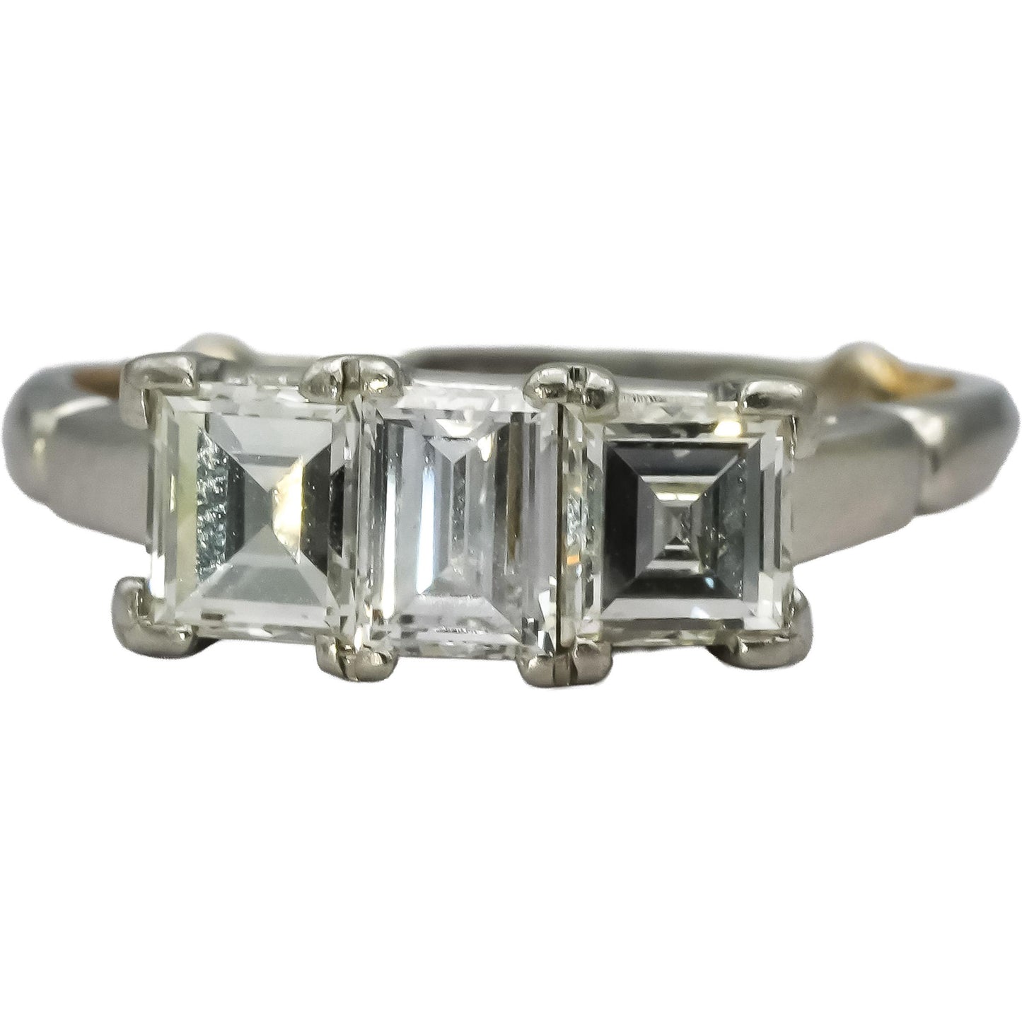 Vintage Antique Platinum VS Emerald Cut Diamond Three Stone Ring 1.15CT Size 5.5