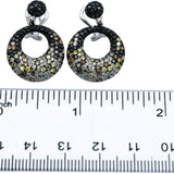 14k White Gold Round Black and Multi-Color Diamond Dangle Earrings 3.50CT