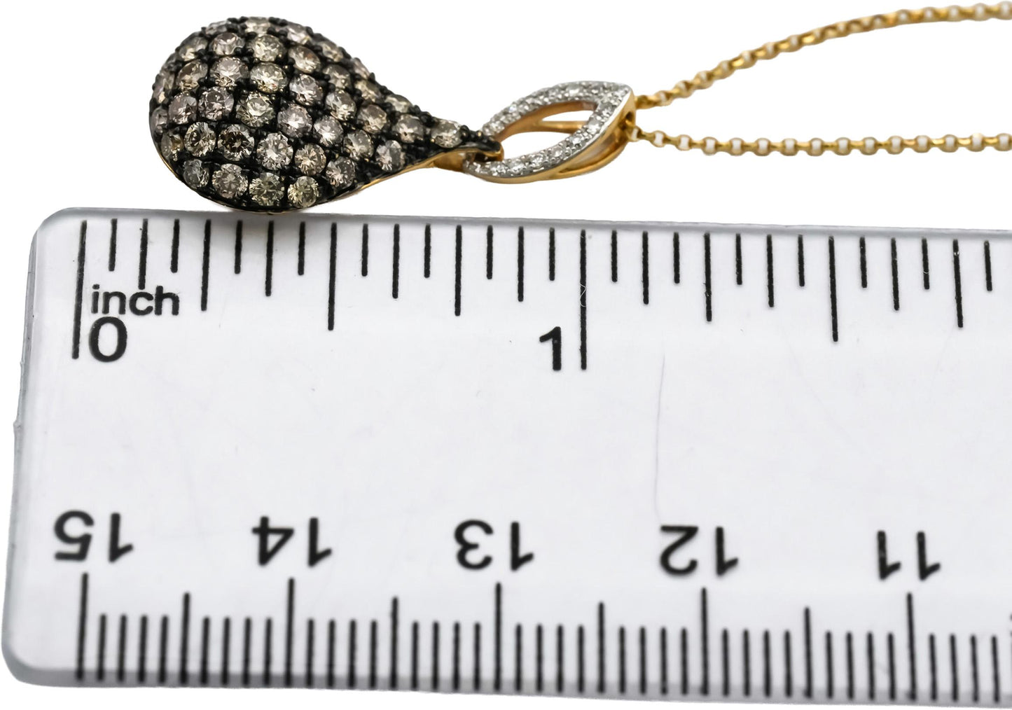 14k Yellow Gold Round Diamond Pave Pendant Necklace 1.0CT