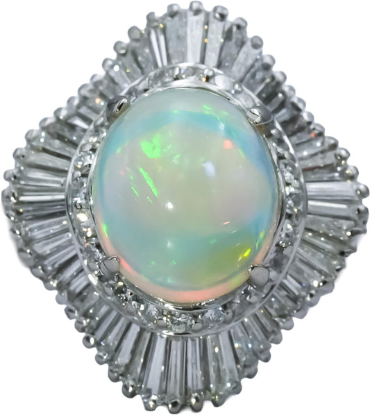 Platinum VS Diamond and Cabochon Opal Cocktail Ring 3.77CTW Size 5.75