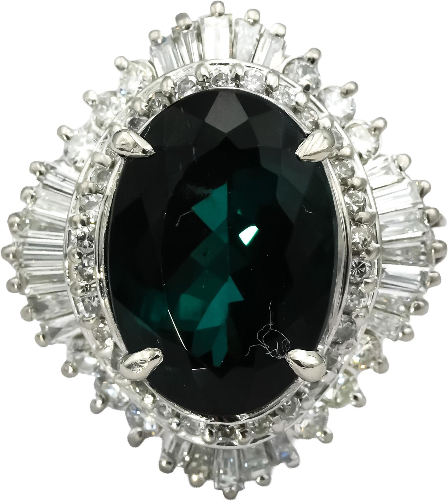 Platinum Diamond and Tourmaline Cocktail Ring 6.87CT Size 7.5