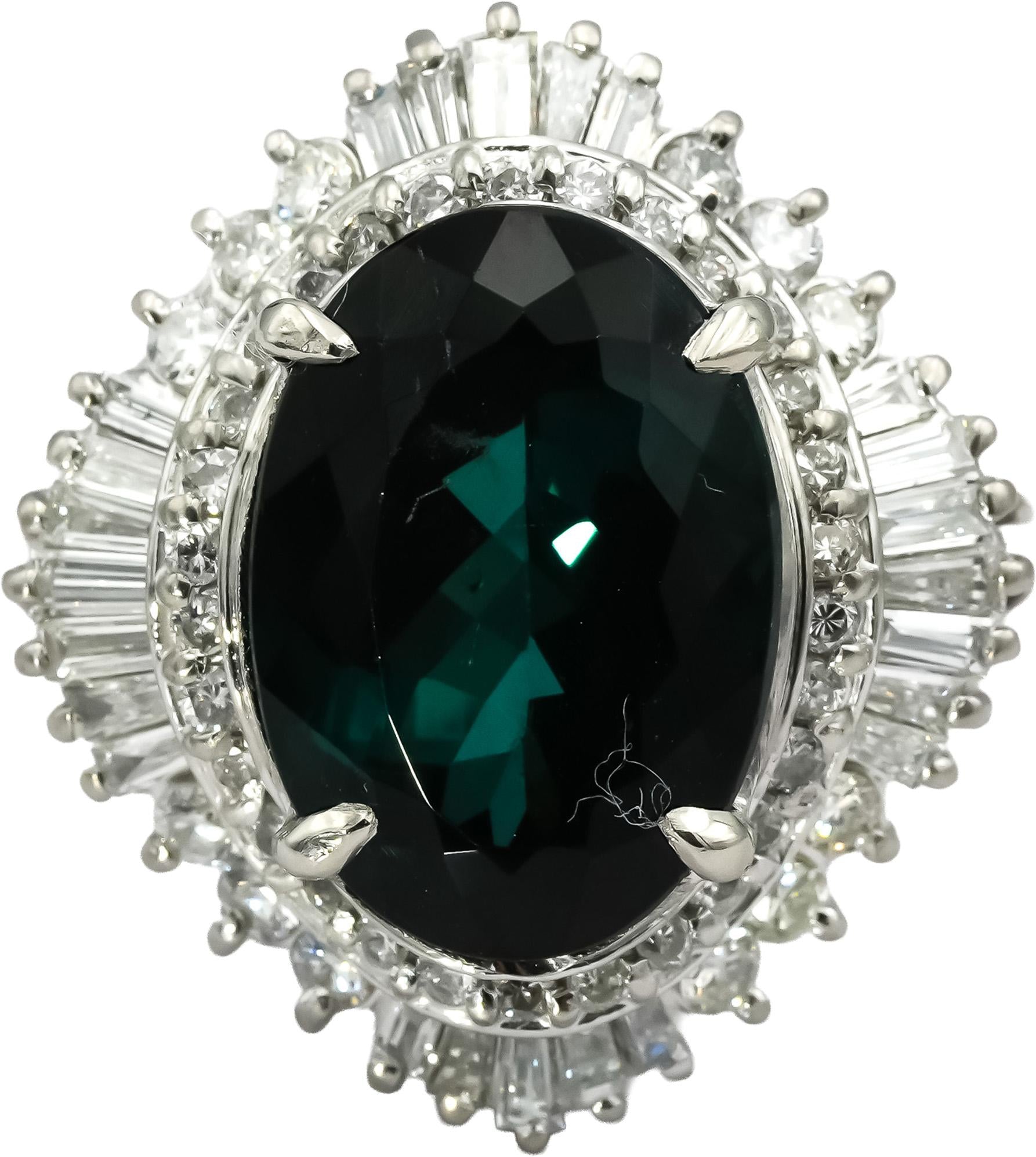 Platinum Diamond and Tourmaline Cocktail Ring 6.87CT Size 7.5