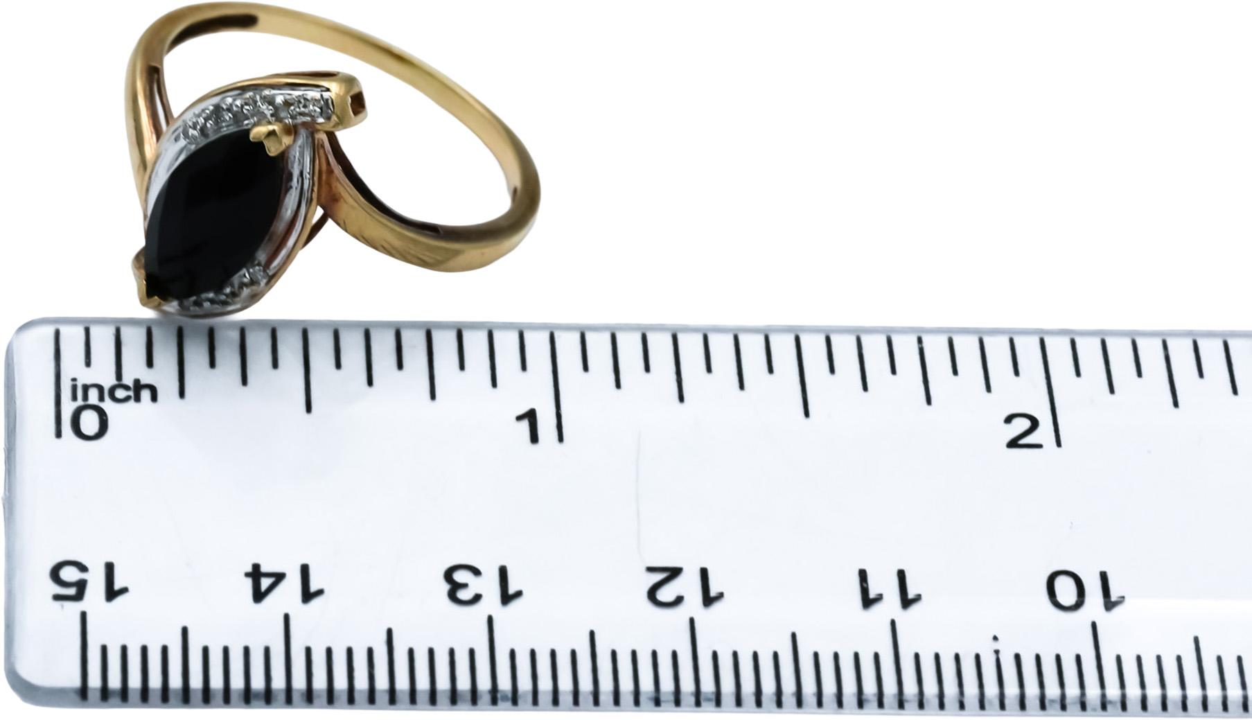 10k Yellow Gold Black Onyx Cocktail Ring w/ Diamond Accents Size 9.5