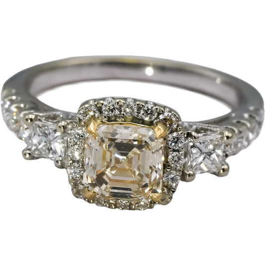 18k White Gold VS Light Yellow & White Diamond Engagement Ring 1.64CT Size 6.5