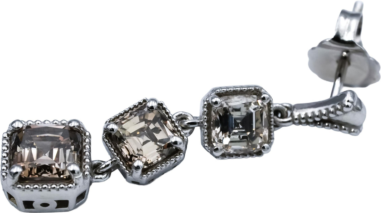 CGL Certified 14k White Gold Asscher Cut Diamond Drop Dangle Earrings 2.40CT