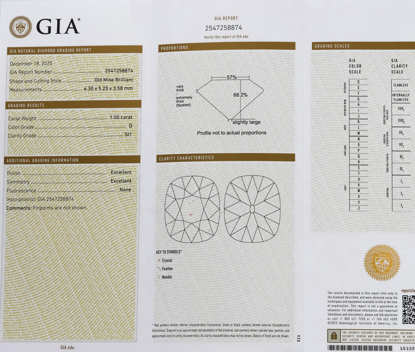 GIA Certified 1.0 Carat Old Mine Cut Diamond D Color SI1 Clarity
