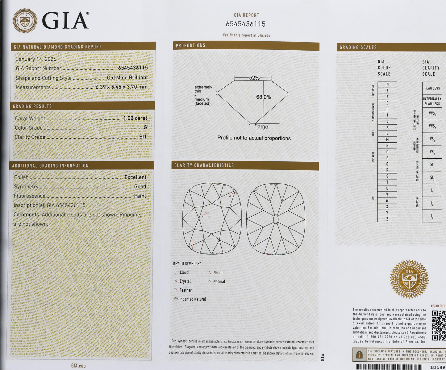 GIA Certified 1.03 Carat Old Mine Cut Diamond G Color SI1 Clarity Loose Stone