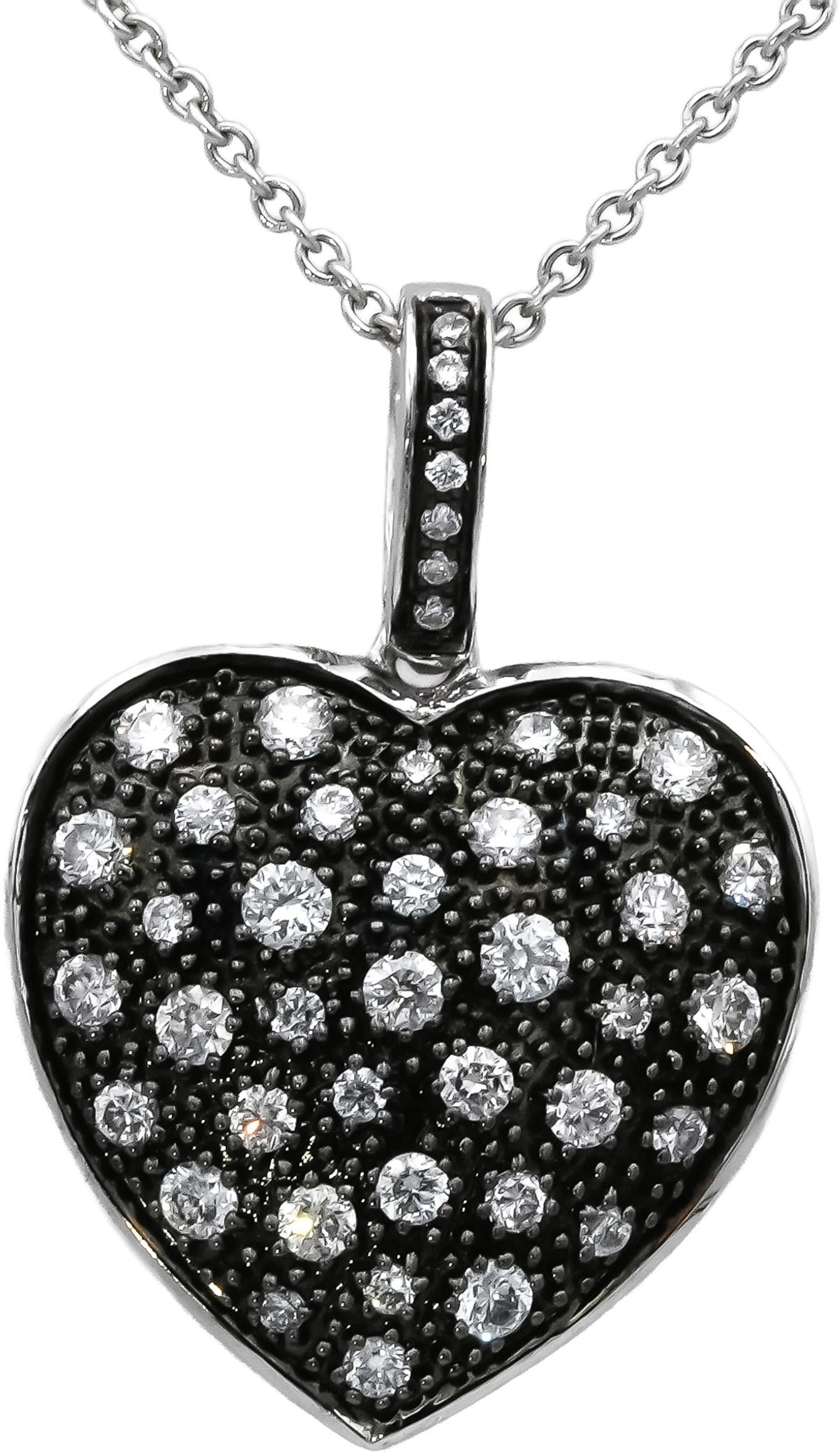 14k White Gold & Rhodium Diamond Heart Pendant Necklace 0.25CT