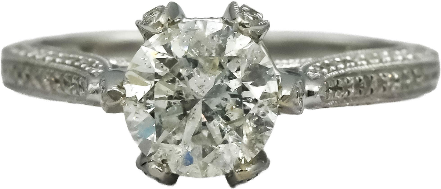 14k White Gold Round Diamond Engagement Ring 2.02CT w/ 1.52CT Center Size 7