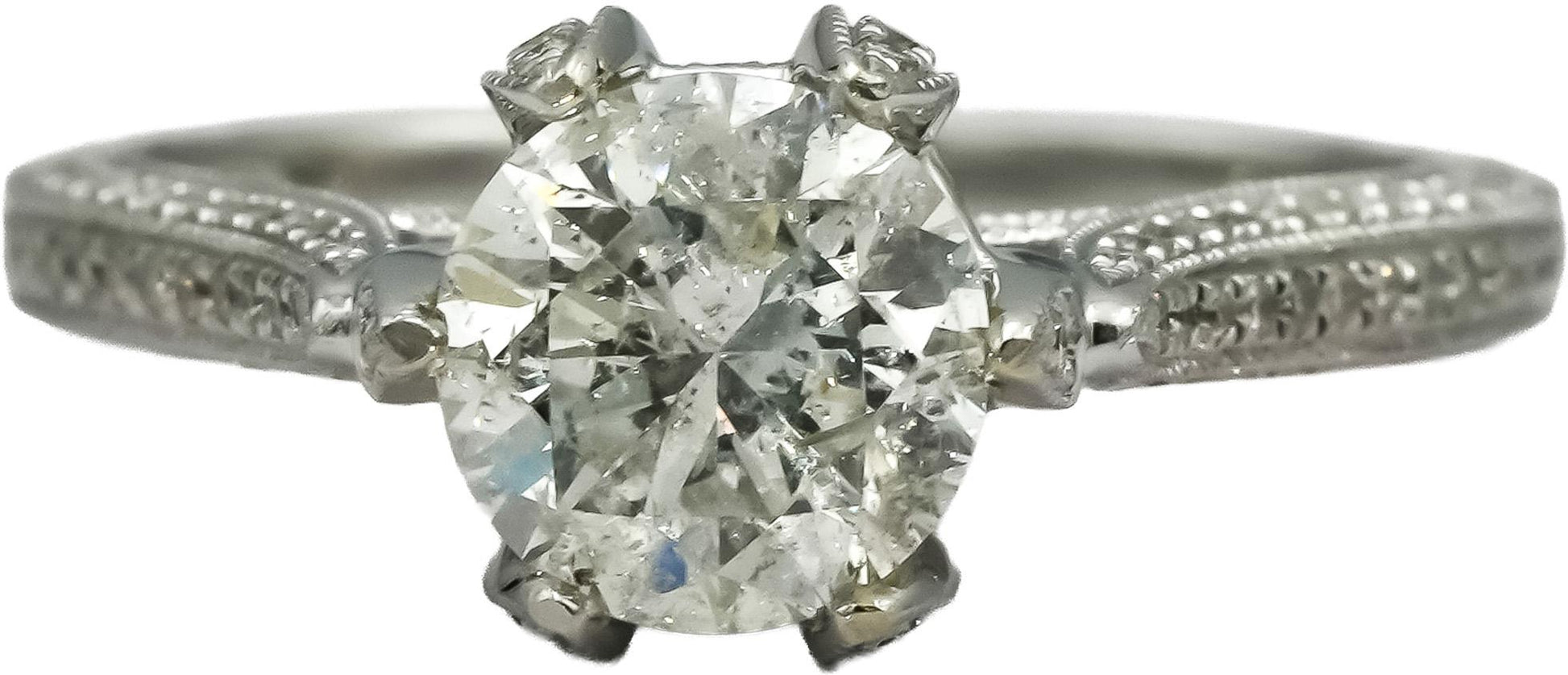 14k White Gold Round Diamond Engagement Ring 2.02CT w/ 1.52CT Center Size 7