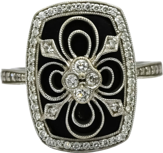 14k White Gold VS Diamond and Onyx Cocktail Ring 0.35CT Size 6.5