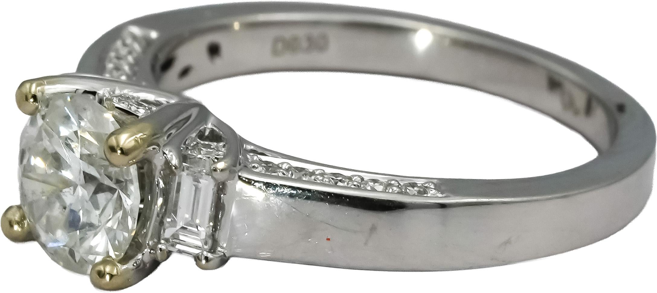 18k White Gold Diamond Engagement Ring 1.36CT w/ 1.06CT Center Size 6.75