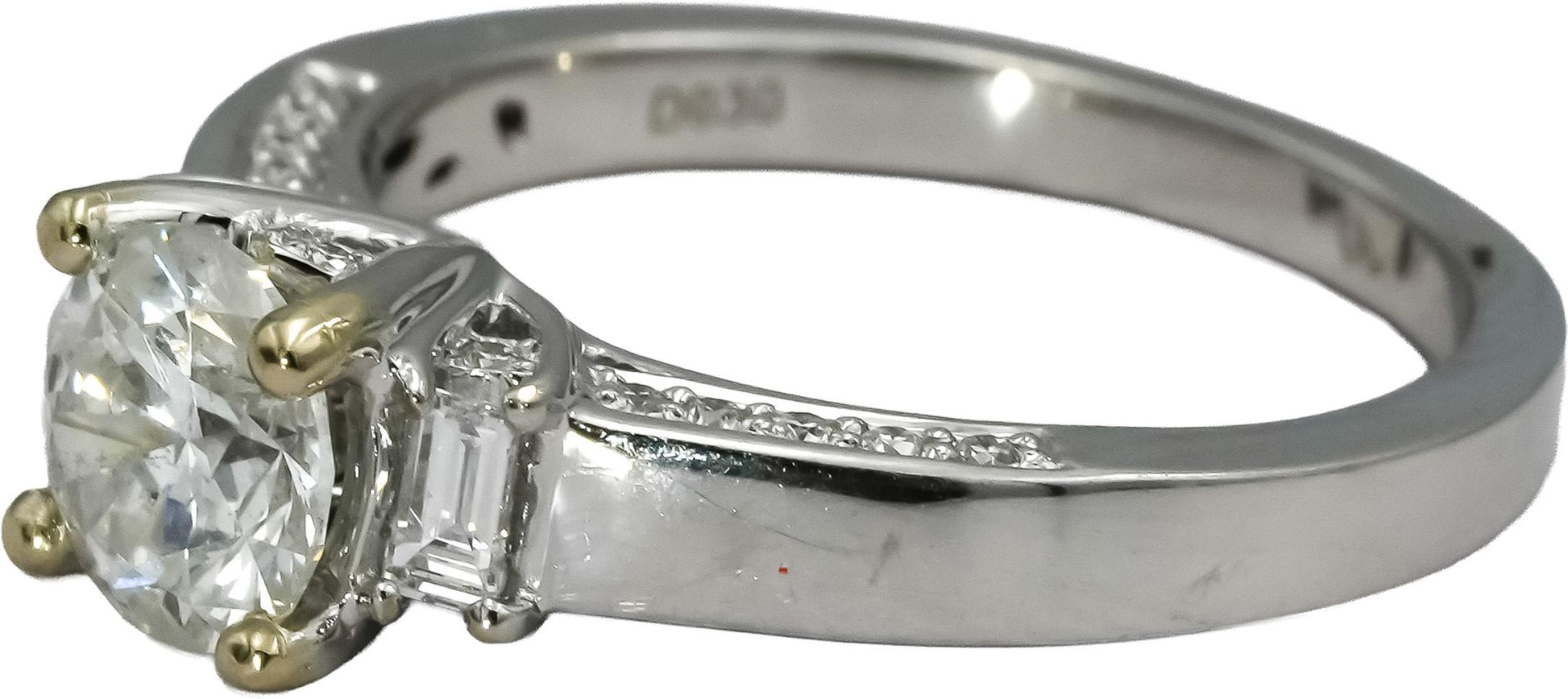 18k White Gold Diamond Engagement Ring 1.36CT w/ 1.06CT Center Size 6.75