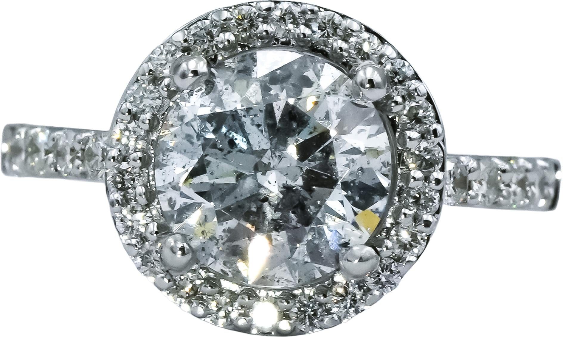 18k White Gold Round Diamond Engagement Ring 2.52CT w/ 2.12CT Center Size 5.5