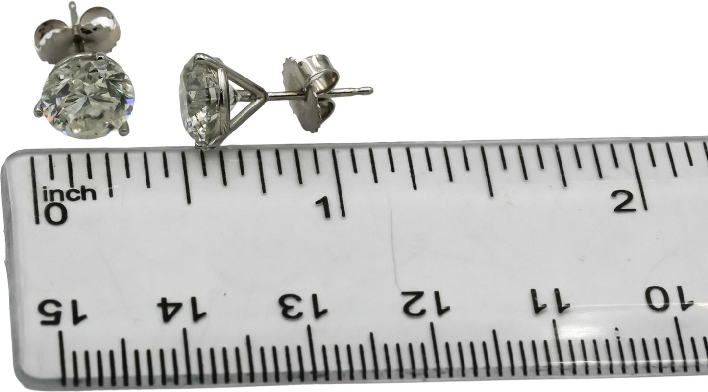 14k White Gold Round Diamond Martini Setting Stud Earrings 4.04CT