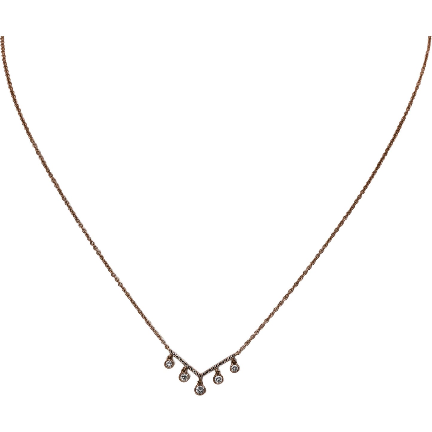 14k Rose Gold Round Diamond Chevron Dangle Pendant Necklace 0.12CT