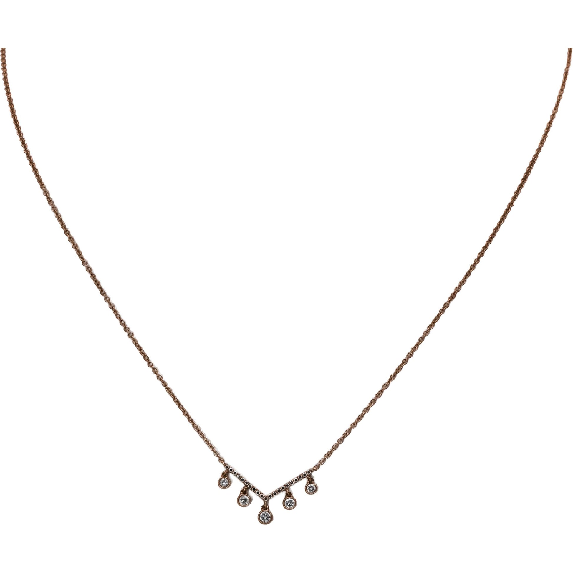 14k Rose Gold Round Diamond Chevron Dangle Pendant Necklace 0.12CT
