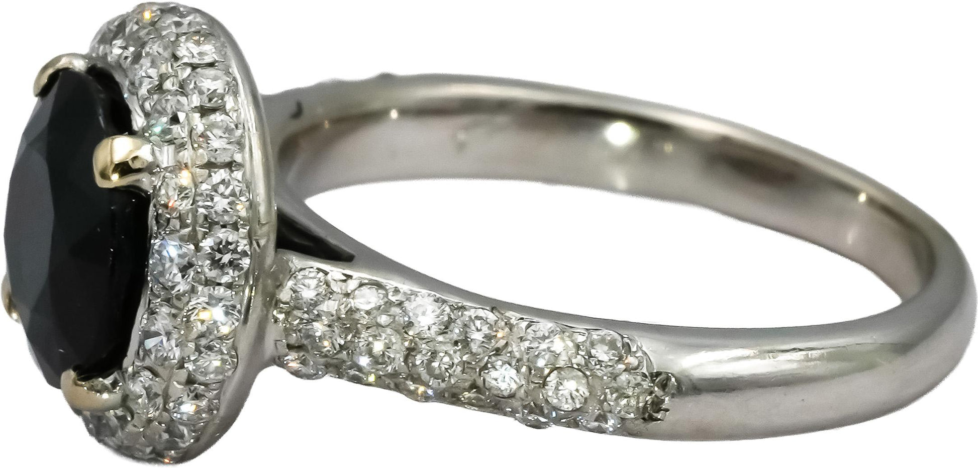 18k White Gold Diamond and Blue Sapphire Halo Cocktail Ring 3.0CT Size 4.5