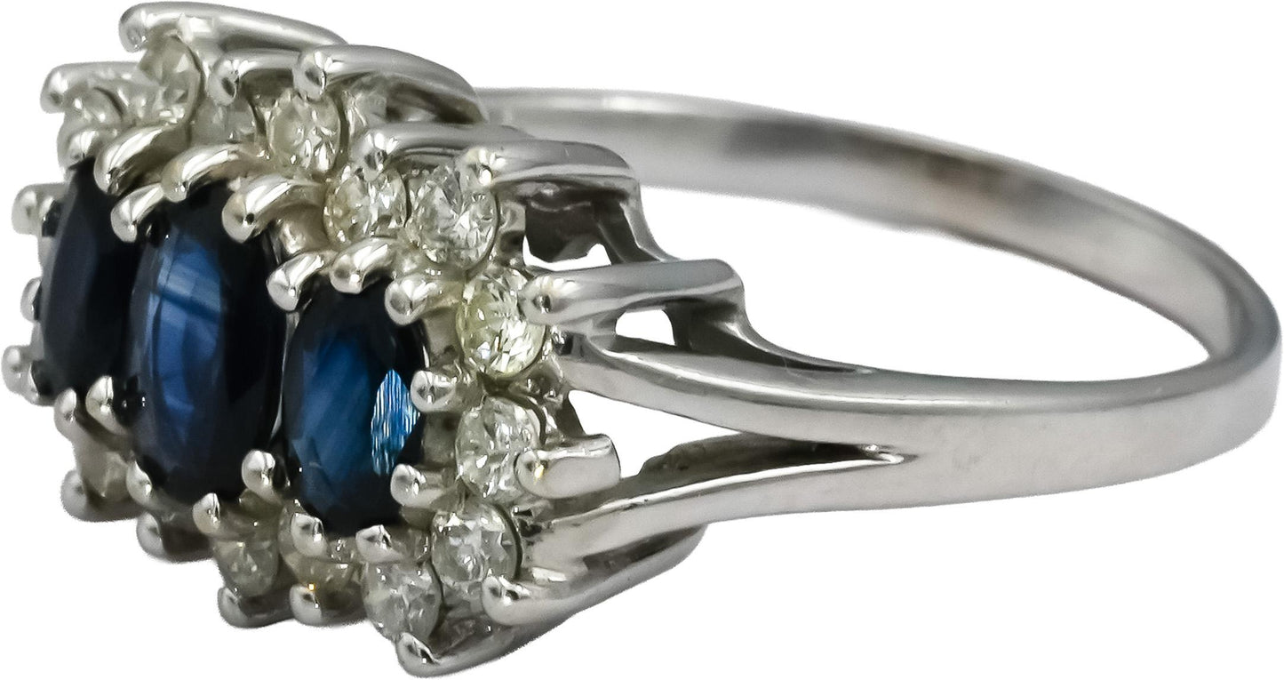 14k White Gold Blue Sapphire and Diamond Cocktail Ring 1.50CT Size 7