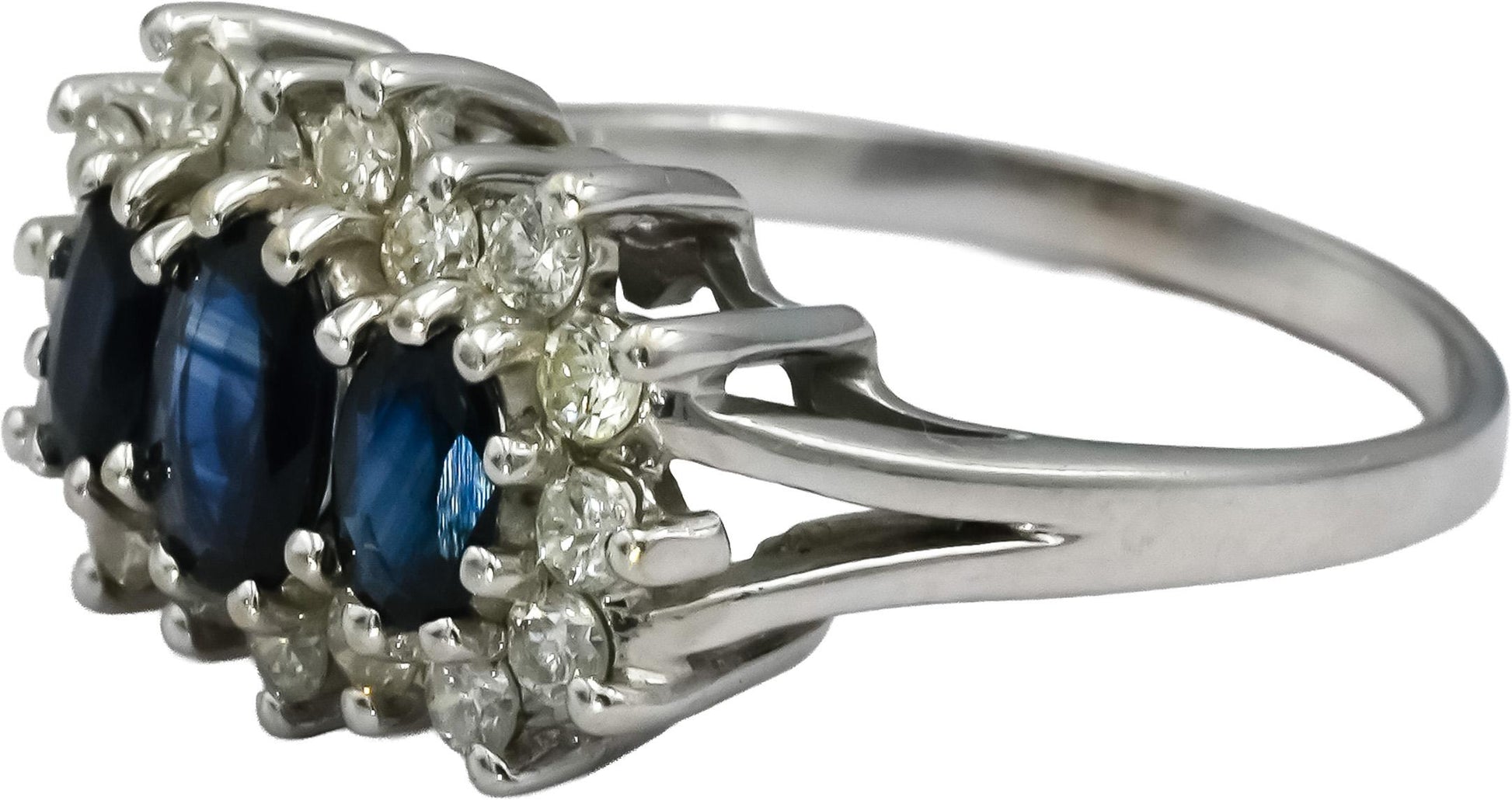 14k White Gold Blue Sapphire and Diamond Cocktail Ring 1.50CT Size 7