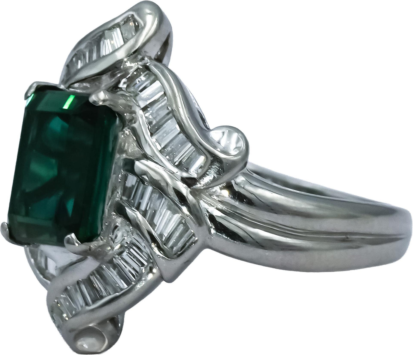 Platinum Diamond and Green Tourmaline Cocktail Ring 3.82CT Size 6
