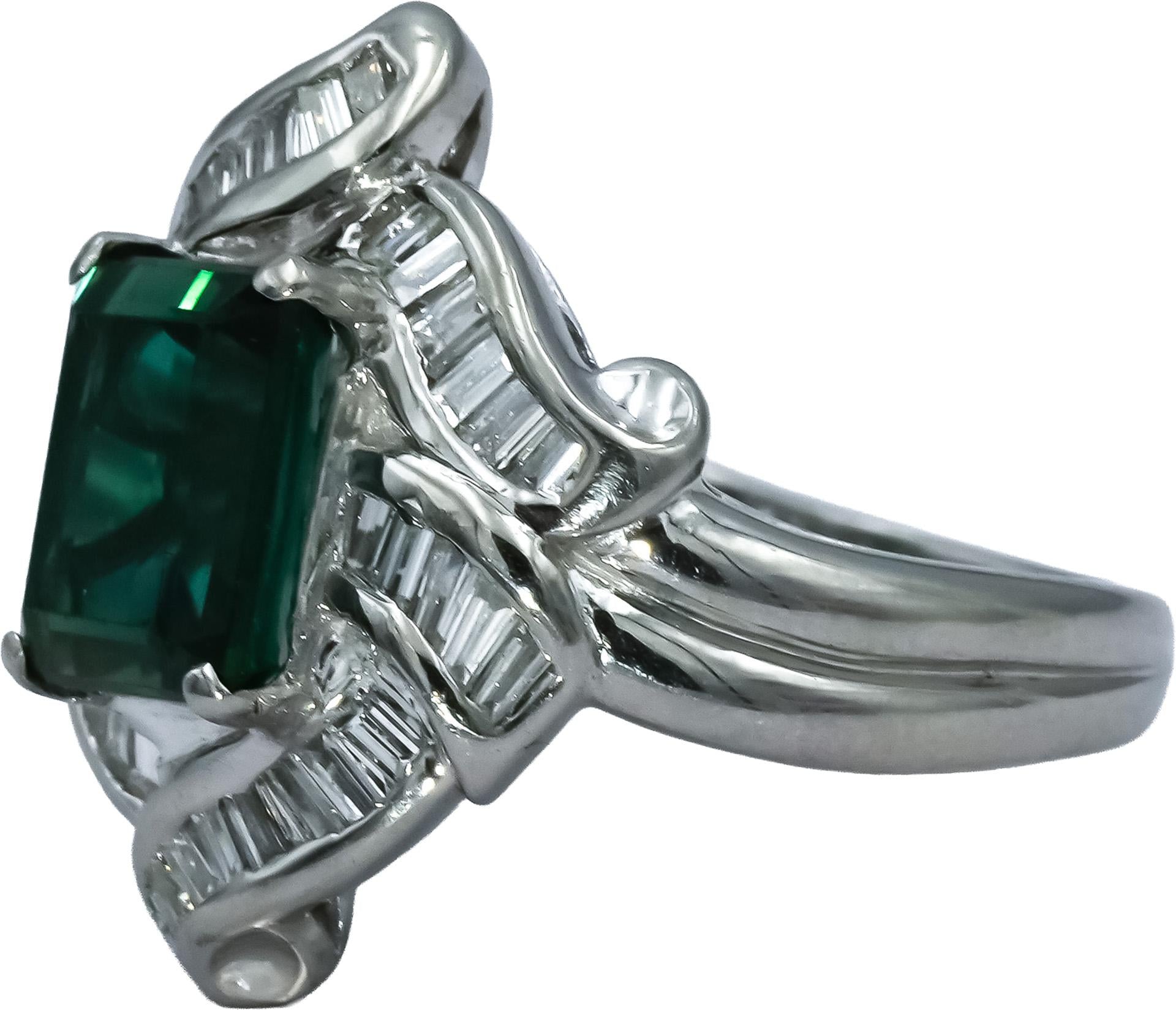 Platinum Diamond and Green Tourmaline Cocktail Ring 3.82CT Size 6