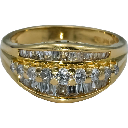 14k Yellow Gold Round and Baguette Cut Diamond Band Ring 0.50CT Size 7