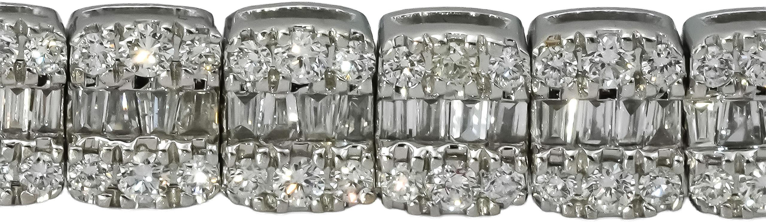 10k White Gold Round and Baguette Cut Diamond Line Bracelet 6.0CT