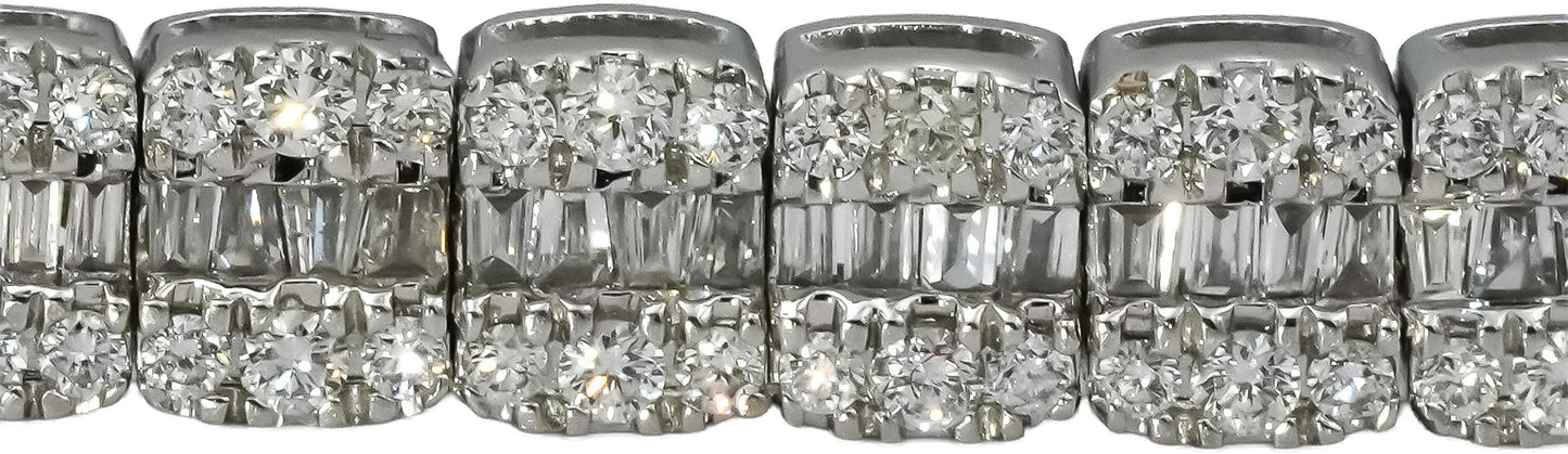 10k White Gold Round and Baguette Cut Diamond Line Bracelet 6.0CT