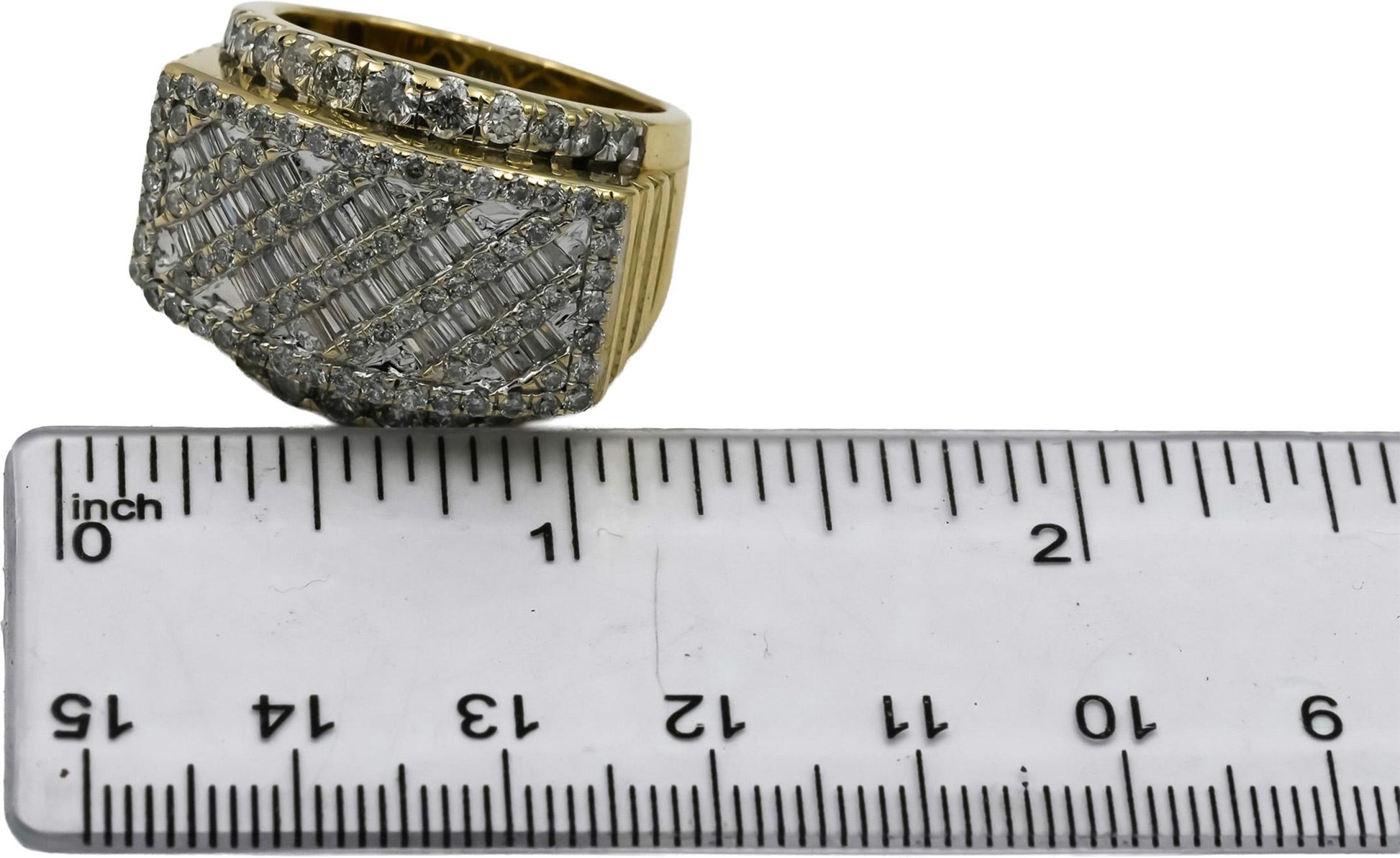 10k Yellow Gold Round and Baguette Cut Diamond Men's Band Ring 3.50CT Size 9.75