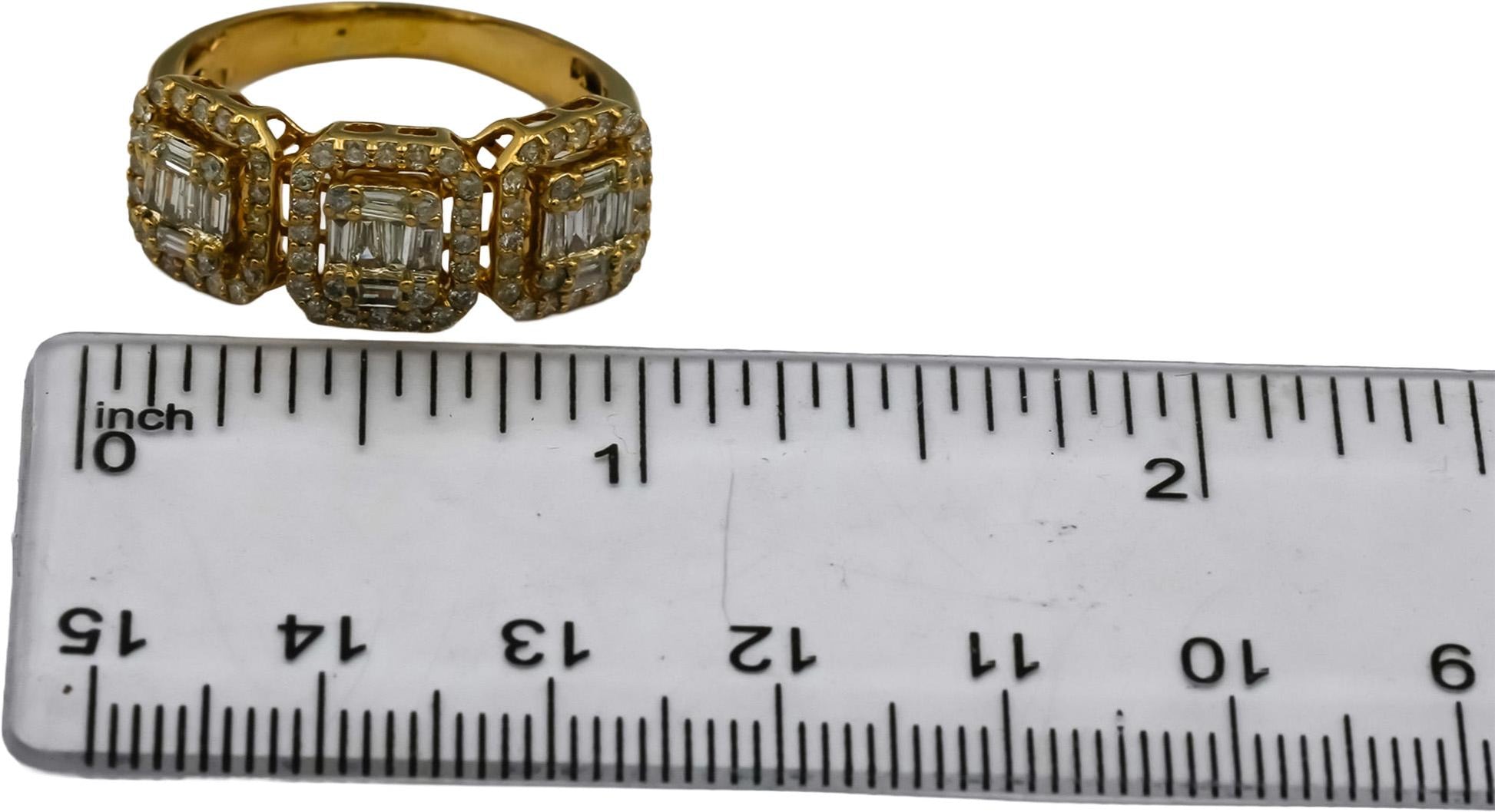 10k Yellow Gold Round & Baguette Cut Diamond Cocktail Ring 1.0CT Size 9.75