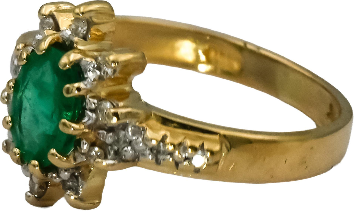 14k Yellow Gold Diamond and Emerald Cocktail Ring 0.65CT Size 6.25