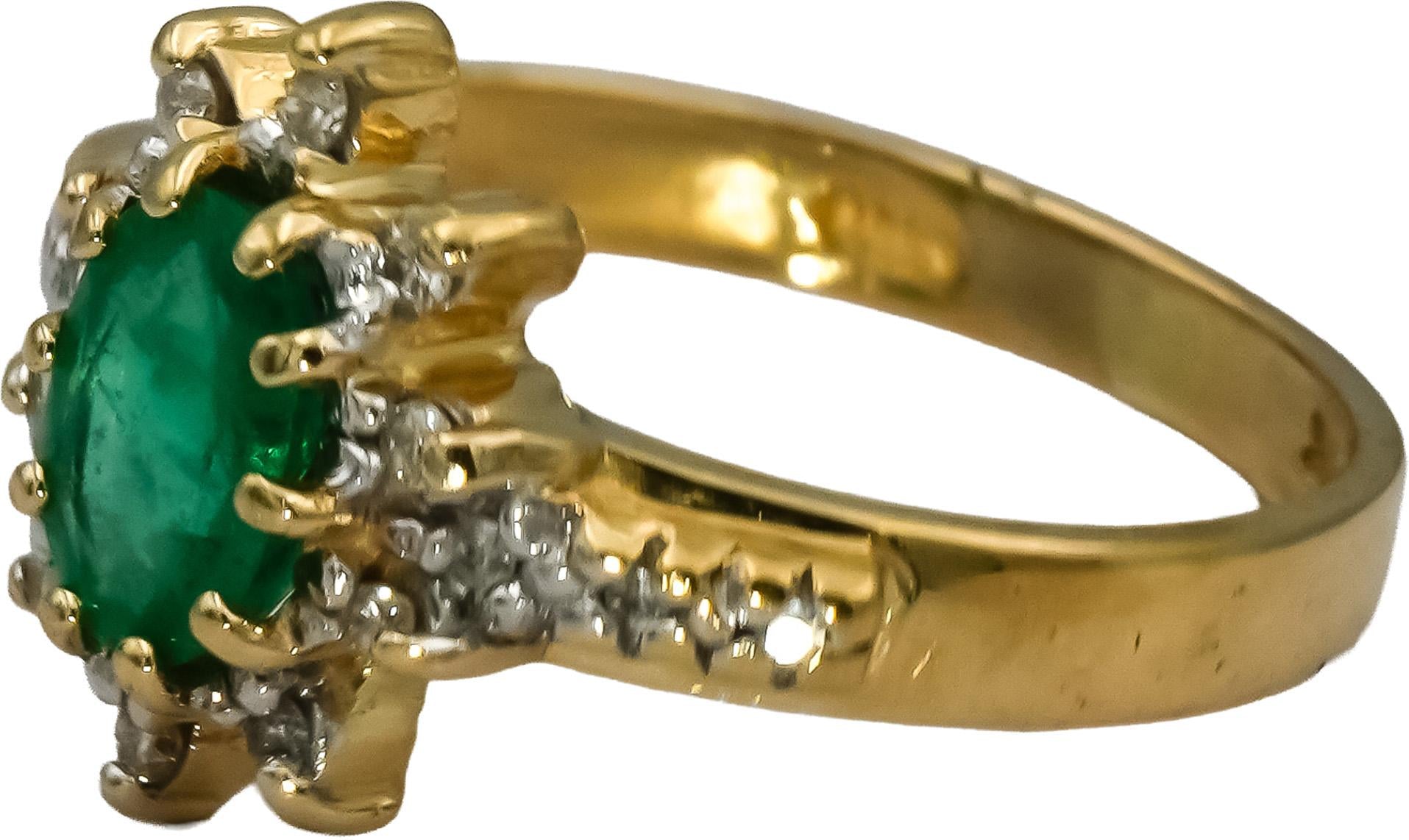 14k Yellow Gold Diamond and Emerald Cocktail Ring 0.65CT Size 6.25