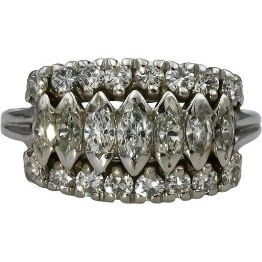 Vintage 14k White Gold VS Round and Marquise Diamond Ring 1.0CT Size 7
