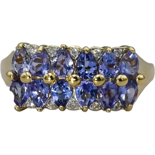 14k Yellow Gold Pear Tanzanite Cocktail Ring 2.40CT Size 8.25 w/ Diamond Accents