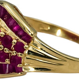 14k Yellow Gold Round and Baguette Cut Ruby Cocktail Ring 1.50CT Size 9.25